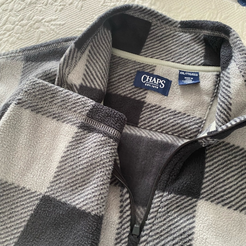 Chaps Black and Gray Checkered Fleece Pullover